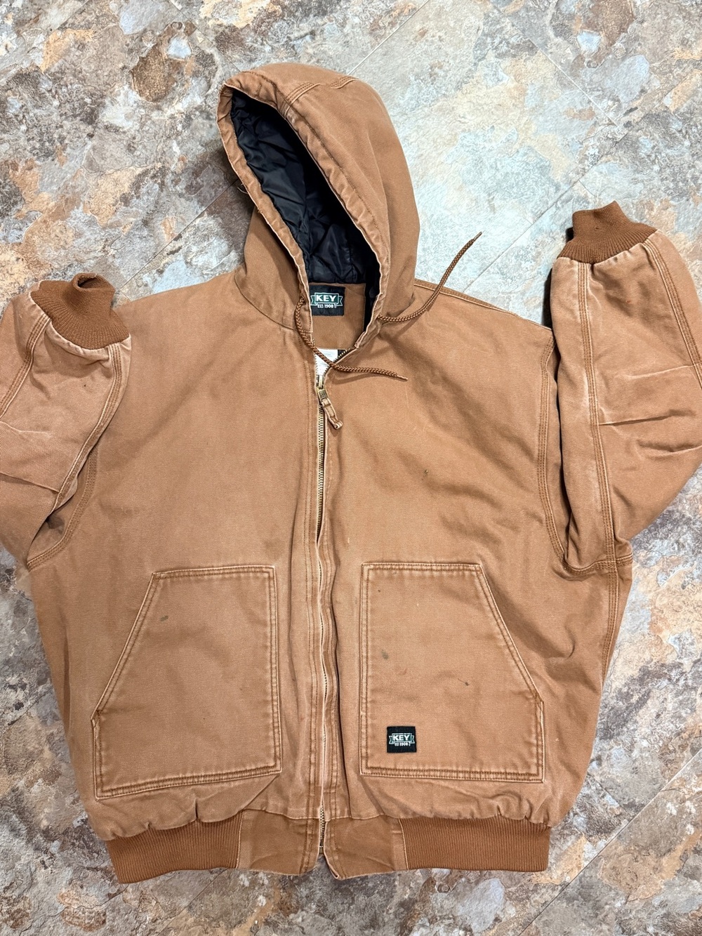 KEY Workwear Brown Hooded Canvas Jacket